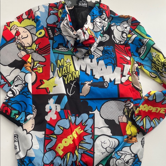 Reason Popeye Multicolor Graphic Jacket All Over Comic print Rain Windbreaker - Picture 10 of 10